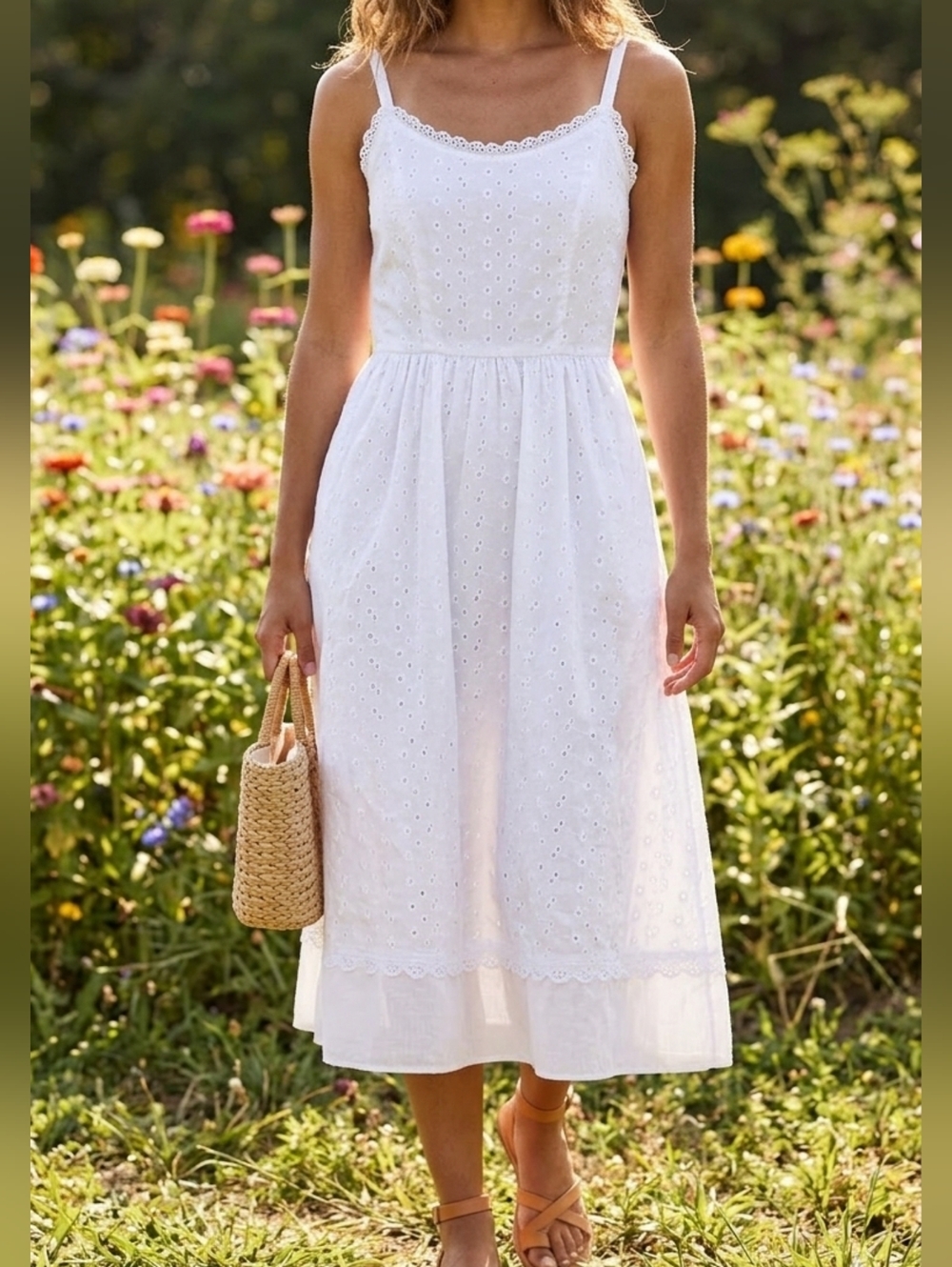 Vintage Lanz Original White Eyelet Midi Dress Cottagecore Bridal - Small - NWOT! - Picture 1 of 11